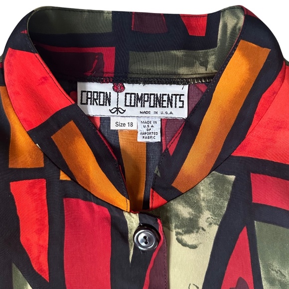 Vintage Retro 80s Caron Components Geometric Print Blouse Sz 18 Made in USA - Picture 9 of 10